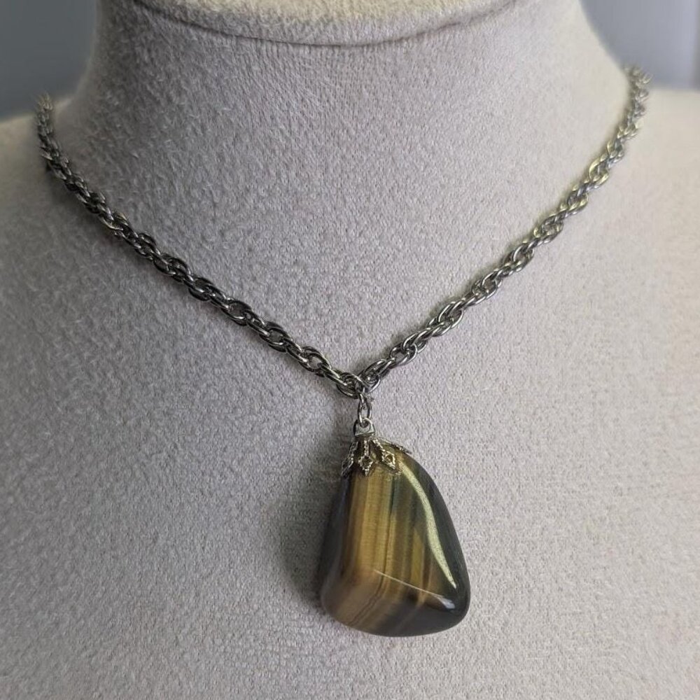 3 for $30 Vintage Tiger eye stone | gold tone pendant on chain